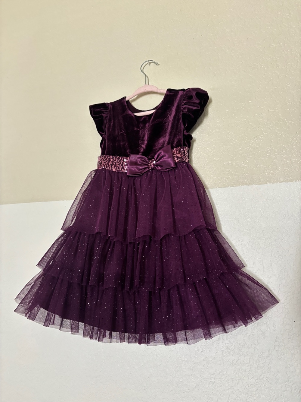 Jona Michelle Deep Purple Velvet & Tulle Bow Party Dress Girls 4T